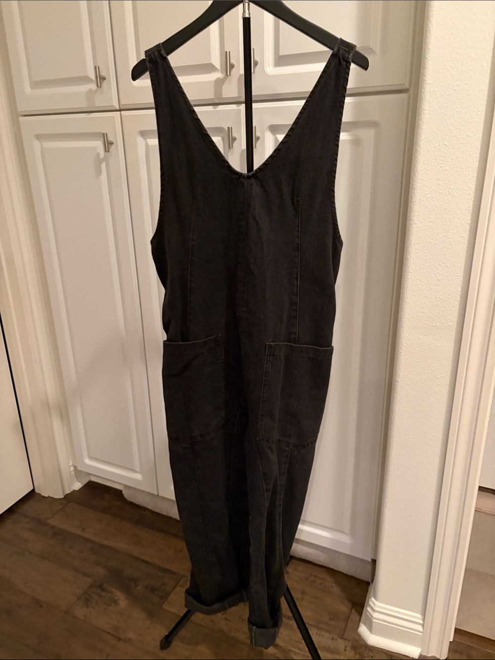 Free People Black Denim Overall Jumpsuit